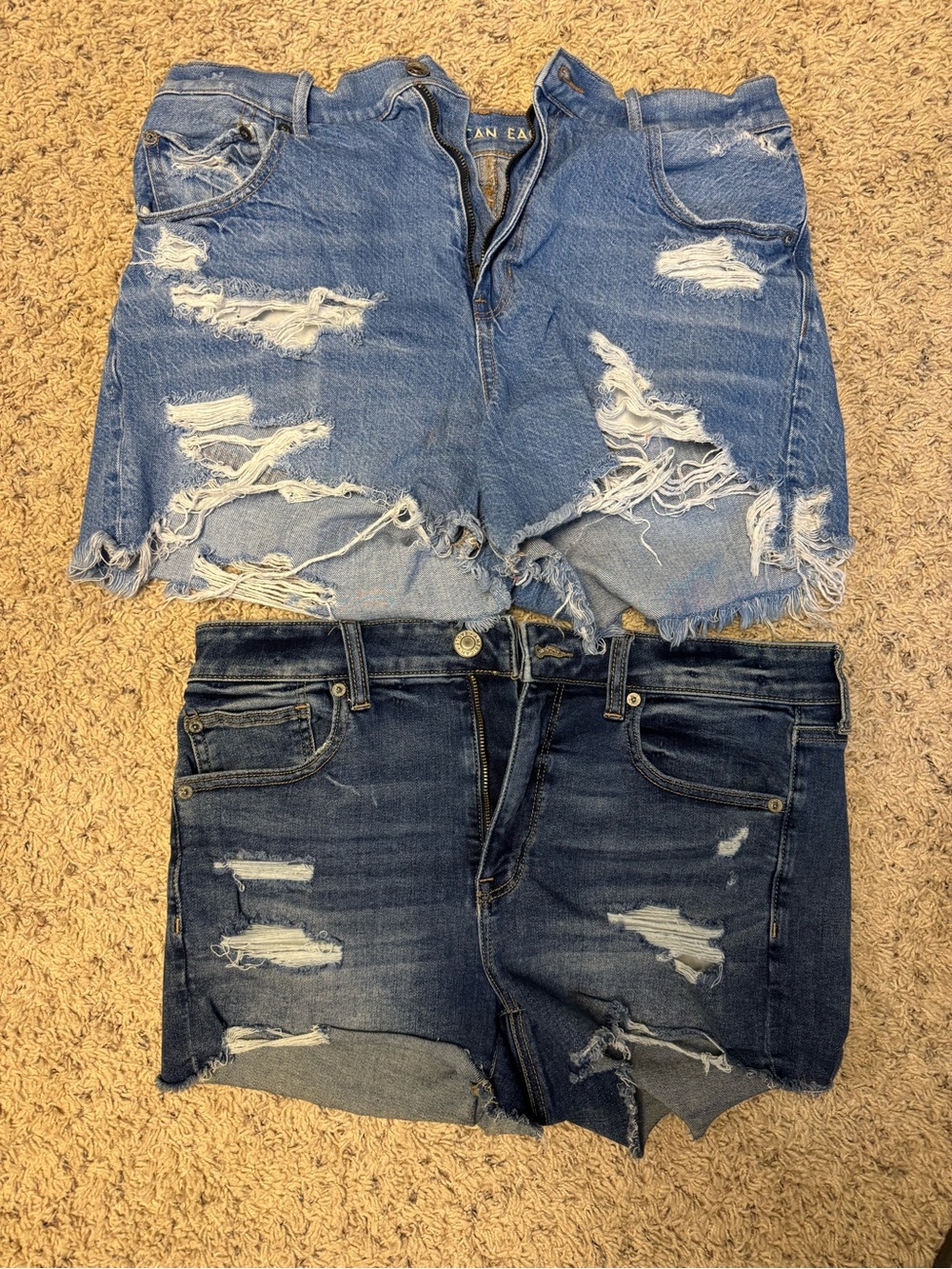 American Eagle Outfitters Ripped Light & Dark Blue Jean Shorts Duo